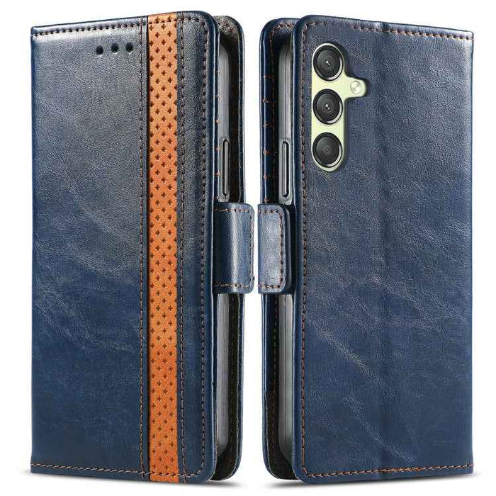 For Samsung Galaxy S23 FE 5G CaseNeo Splicing Dual Magnetic Buckle Leather Phone Case(Blue)