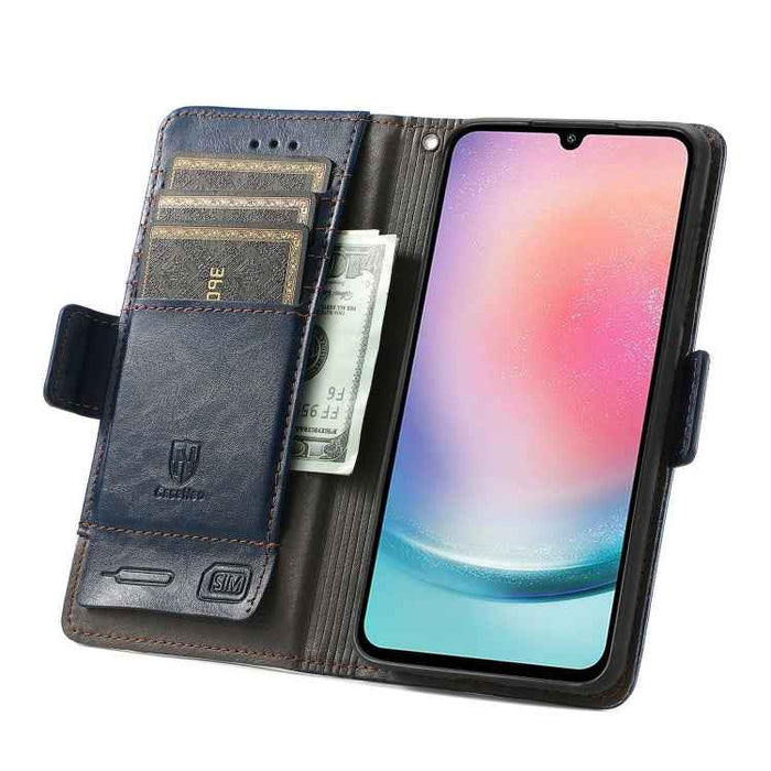 For Samsung Galaxy S23 FE 5G CaseNeo Splicing Dual Magnetic Buckle Leather Phone Case(Blue)