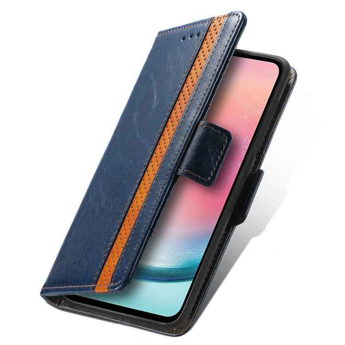 For Samsung Galaxy S23 FE 5G CaseNeo Splicing Dual Magnetic Buckle Leather Phone Case(Blue)