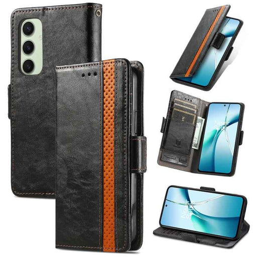For Samsung Galaxy S24 FE 5G CaseNeo Splicing Dual Magnetic Buckle Leather Phone Case(Black)