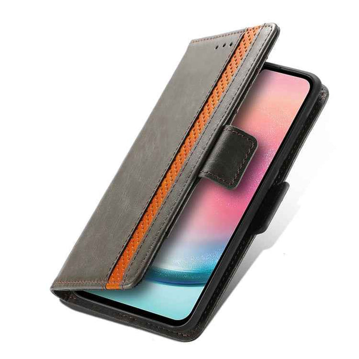 For Samsung Galaxy S24 FE 5G CaseNeo Splicing Dual Magnetic Buckle Leather Phone Case(Gray)
