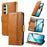 For Samsung Galaxy S24 FE 5G CaseNeo Splicing Dual Magnetic Buckle Leather Phone Case(Khaki)
