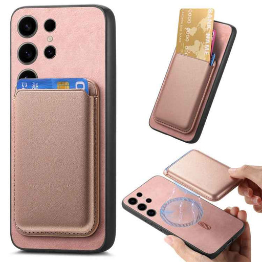 For Samsung Galaxy S24 Ultra 5G Retro Magsafe Card Bag PU Back Cover Phone Case(Pink)