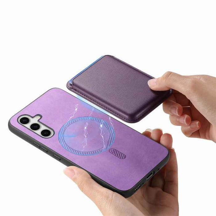 For Samsung Galaxy S24 Ultra 5G Retro Magsafe Card Bag PU Back Cover Phone Case(Purple)