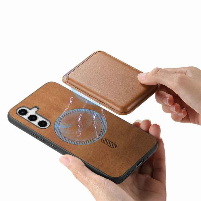 For Samsung Galaxy S24 Ultra 5G Retro Magsafe Card Bag PU Back Cover Phone Case(Brown)