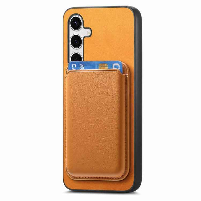 For Samsung Galaxy S24 Ultra 5G Retro Magsafe Card Bag PU Back Cover Phone Case(Yellow)