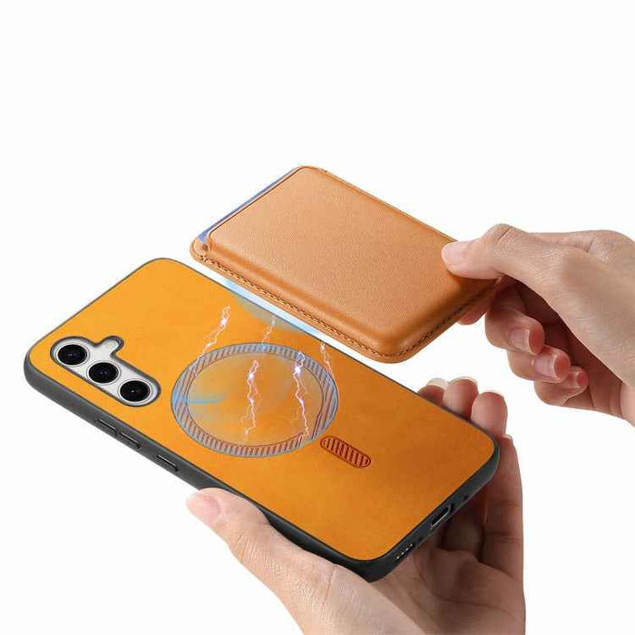 For Samsung Galaxy S24 Ultra 5G Retro Magsafe Card Bag PU Back Cover Phone Case(Yellow)
