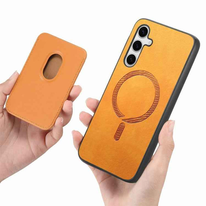 For Samsung Galaxy S24 Ultra 5G Retro Magsafe Card Bag PU Back Cover Phone Case(Yellow)
