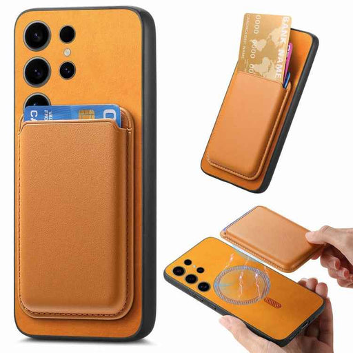 For Samsung Galaxy S24 Ultra 5G Retro Magsafe Card Bag PU Back Cover Phone Case(Yellow)