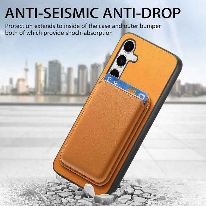 For Samsung Galaxy S24 Ultra 5G Retro Magsafe Card Bag PU Back Cover Phone Case(Yellow)