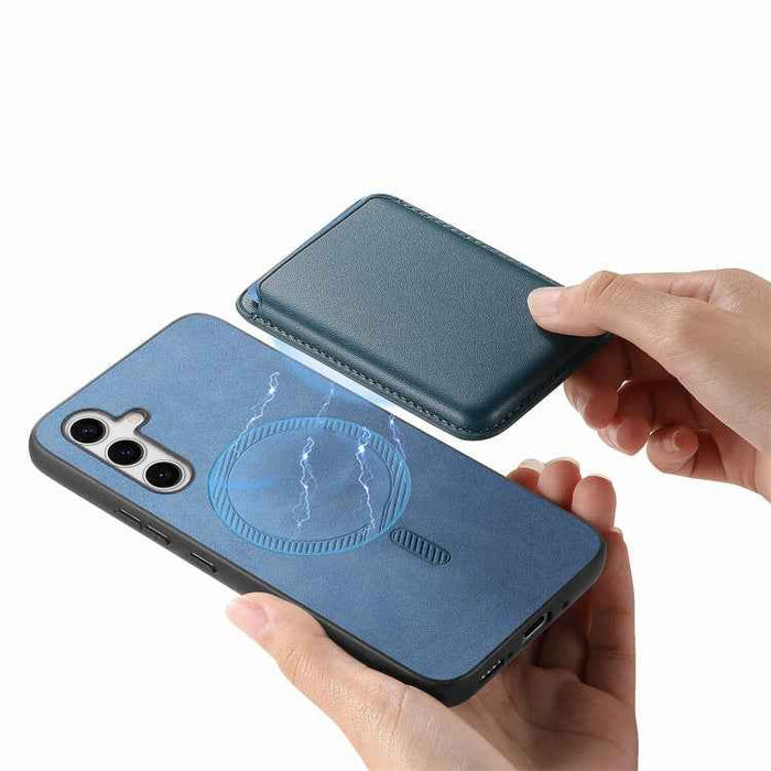 For Samsung Galaxy S24 Ultra 5G Retro Magsafe Card Bag PU Back Cover Phone Case(Blue)