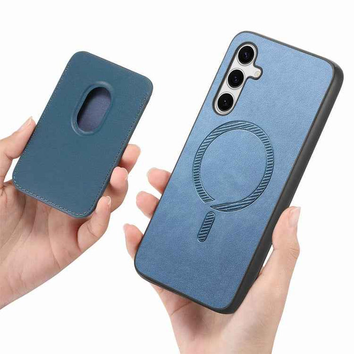 For Samsung Galaxy S24 Ultra 5G Retro Magsafe Card Bag PU Back Cover Phone Case(Blue)