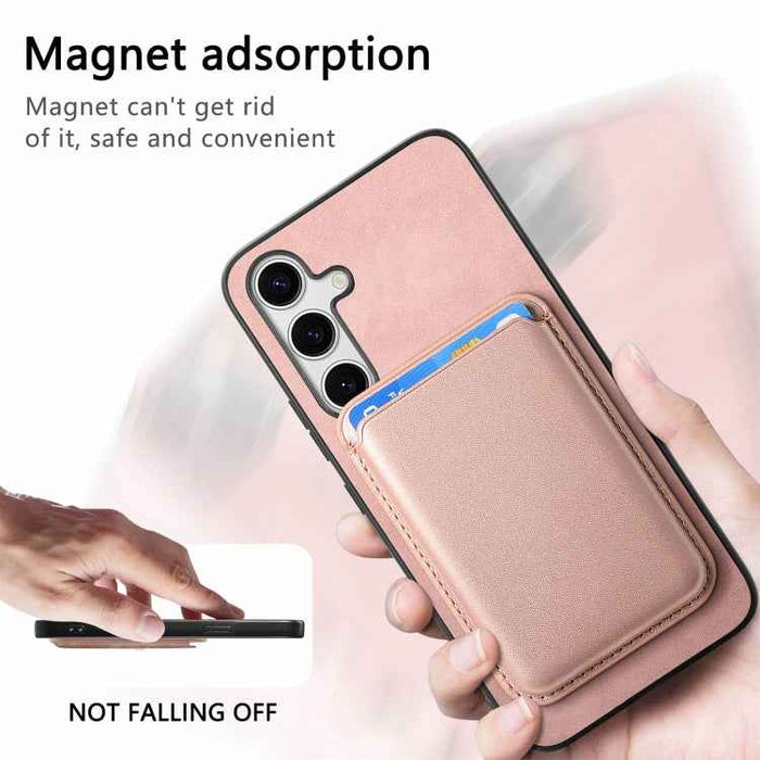For Samsung Galaxy S24+ 5G Retro Magsafe Card Bag PU Back Cover Phone Case(Pink)