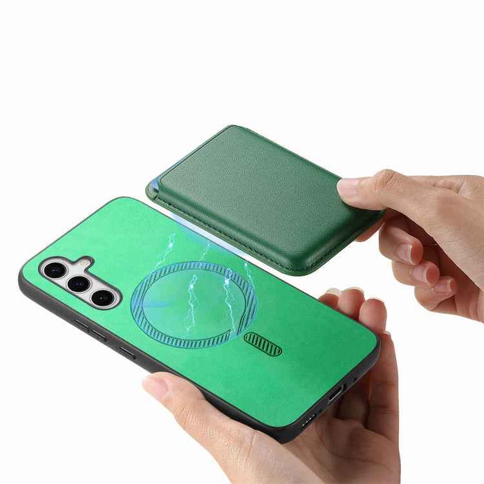 For Samsung Galaxy S24+ 5G Retro Magsafe Card Bag PU Back Cover Phone Case(Green)