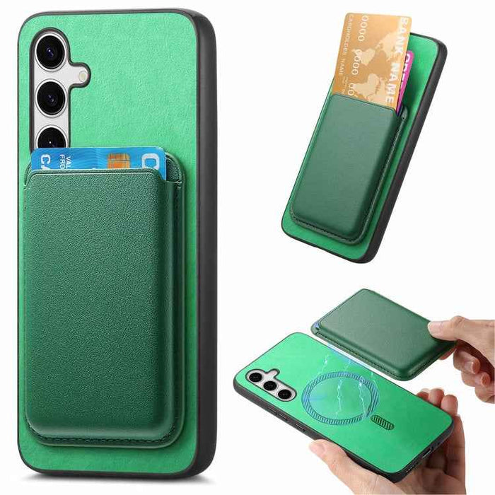 For Samsung Galaxy S24+ 5G Retro Magsafe Card Bag PU Back Cover Phone Case(Green)