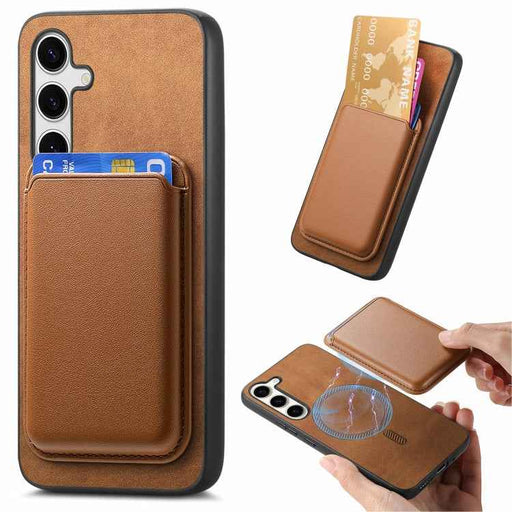 For Samsung Galaxy S24+ 5G Retro Magsafe Card Bag PU Back Cover Phone Case(Brown)