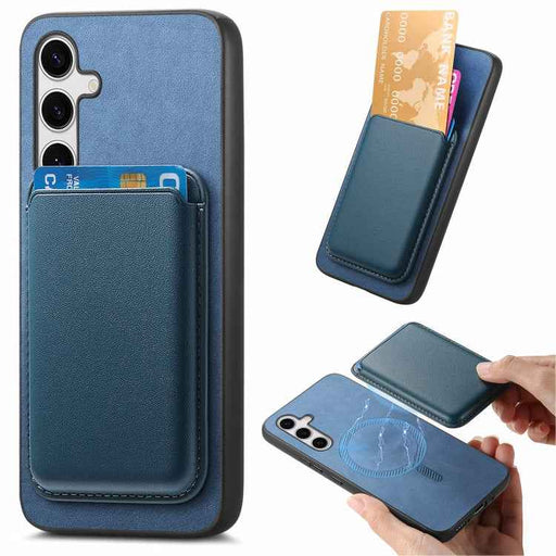 For Samsung Galaxy S24+ 5G Retro Magsafe Card Bag PU Back Cover Phone Case(Blue)