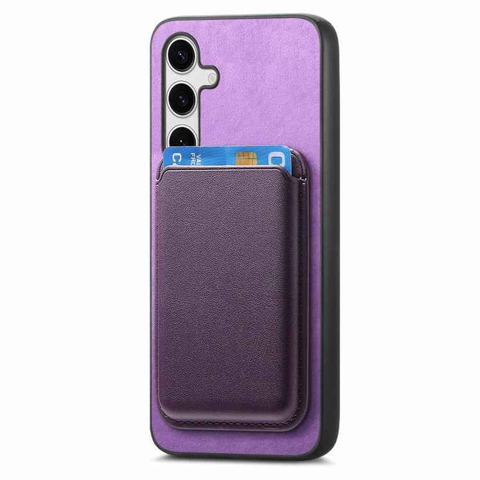 For Samsung Galaxy S24 5G Retro Magsafe Card Bag PU Back Cover Phone Case(Purple)