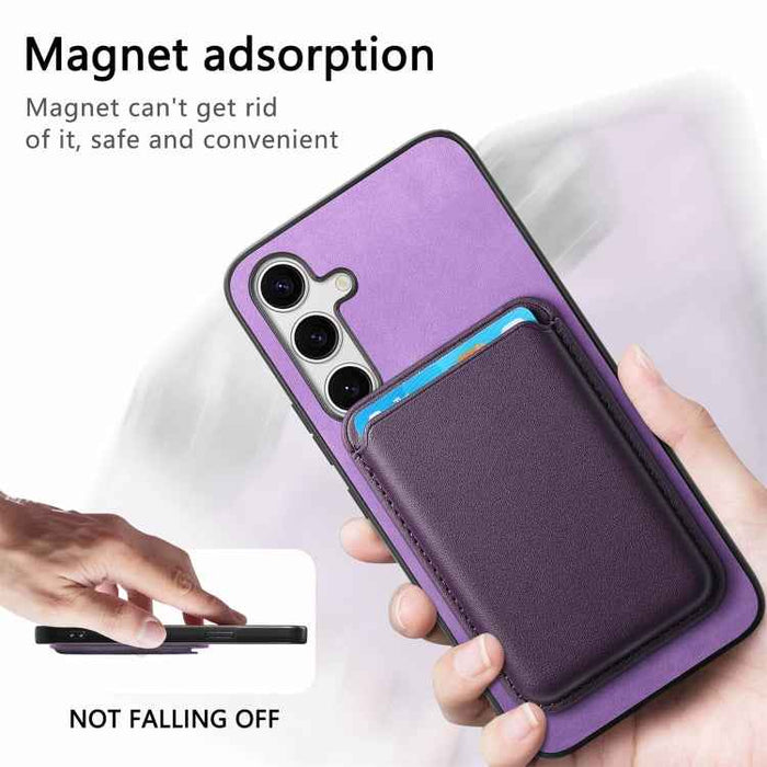 For Samsung Galaxy S24 5G Retro Magsafe Card Bag PU Back Cover Phone Case(Purple)