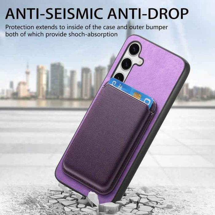 For Samsung Galaxy S24 5G Retro Magsafe Card Bag PU Back Cover Phone Case(Purple)