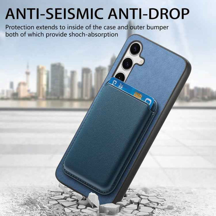 For Samsung Galaxy S24 5G Retro Magsafe Card Bag PU Back Cover Phone Case(Blue)