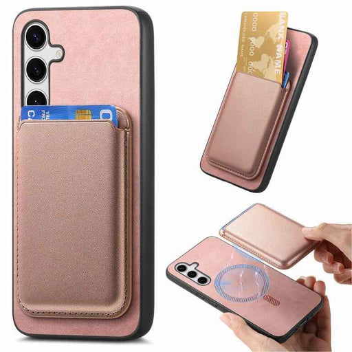 For Samsung Galaxy S24 FE 5G Retro Magsafe Card Bag PU Back Cover Phone Case(Pink)