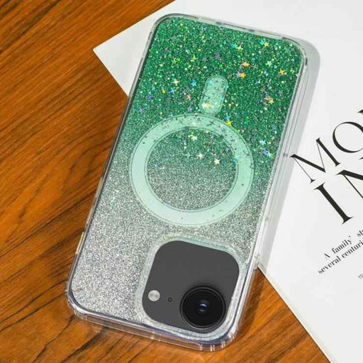 For iPhone 16e Gradient Glitter Starry MagSafe Phone Case(Gradient Green)