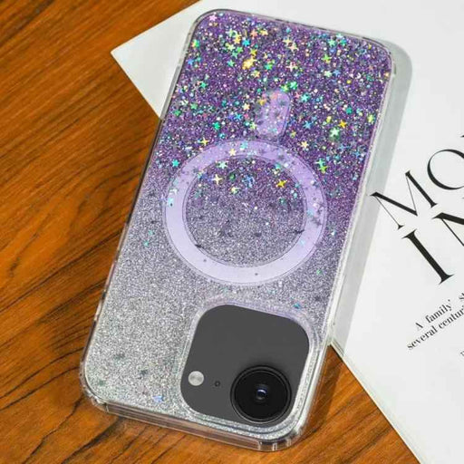 For iPhone 16e Gradient Glitter Starry MagSafe Phone Case(Gradient Purple)
