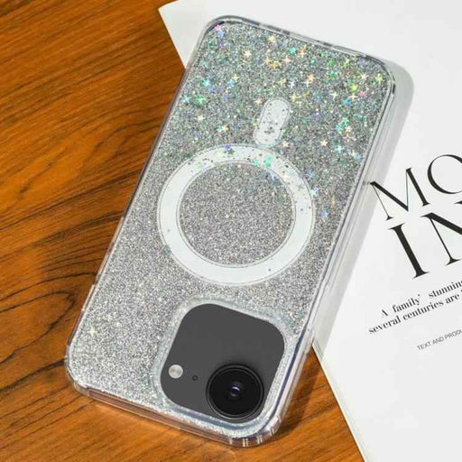 For iPhone 16e Gradient Glitter Starry MagSafe Phone Case(Gradient Silver)