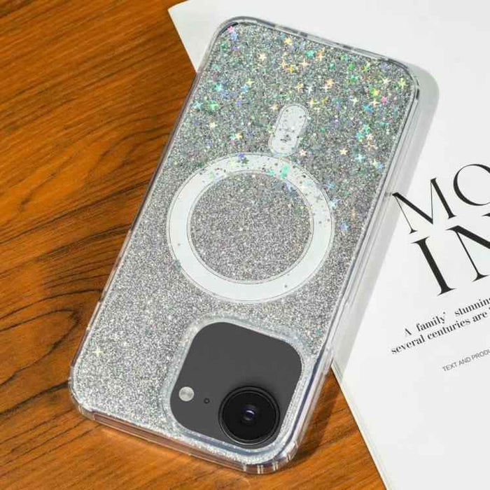 For iPhone 16e Gradient Glitter Starry MagSafe Phone Case(Gradient Silver)
