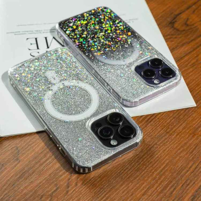 For iPhone 16e Gradient Glitter Starry MagSafe Phone Case(Gradient Green)