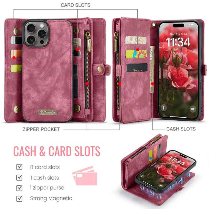 For iPhone 16 Pro Max CaseMe 008 Detachable Multifunctional Leather Phone Case(Red)