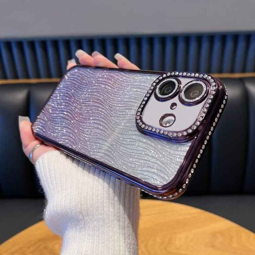 For iPhone 16 Diamond Water Ripple Gradient Glitter TPU Phone Case(Purple)