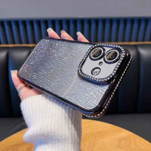 For iPhone 16 Diamond Water Ripple Gradient Glitter TPU Phone Case(Black)