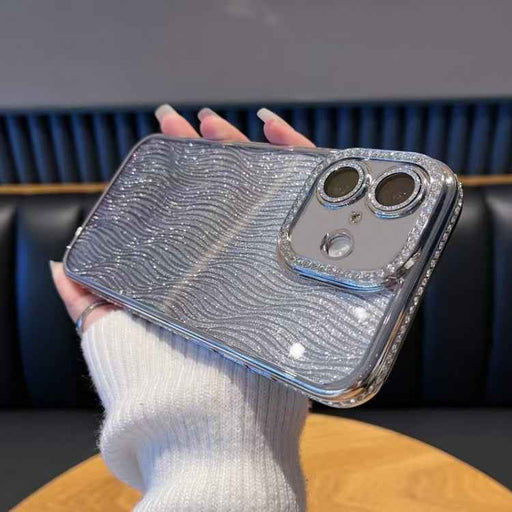 For iPhone 16 Diamond Water Ripple Gradient Glitter TPU Phone Case(Silver)