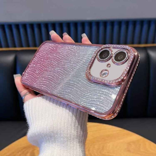 For iPhone 16 Diamond Water Ripple Gradient Glitter TPU Phone Case(Pink)