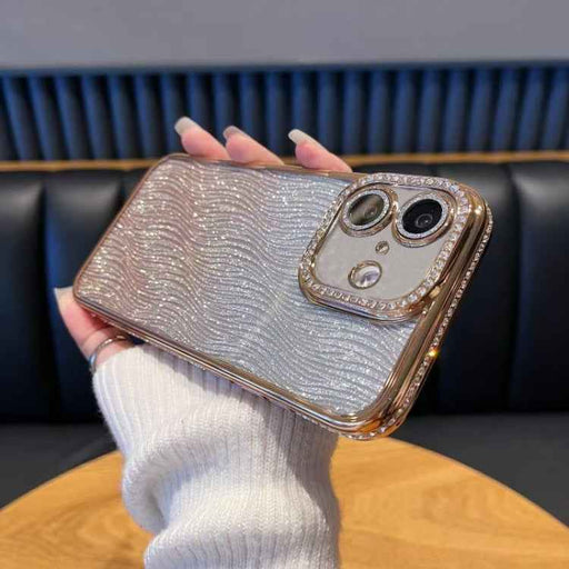 For iPhone 16 Diamond Water Ripple Gradient Glitter TPU Phone Case(Gold)