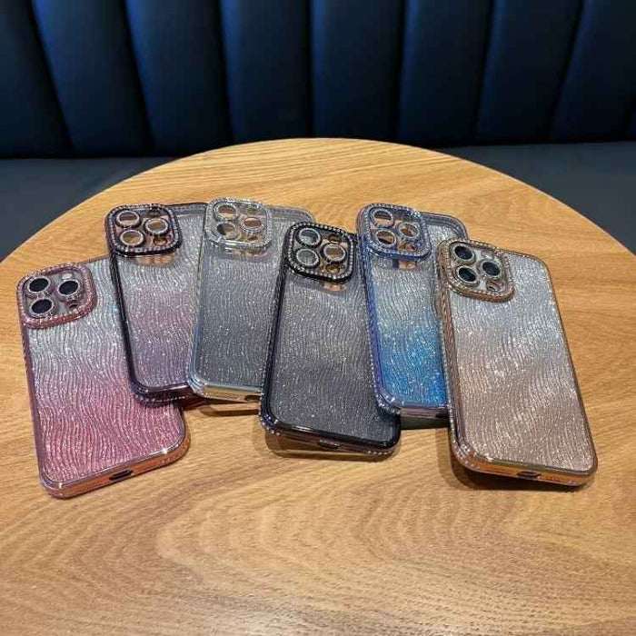 For iPhone 16 Diamond Water Ripple Gradient Glitter TPU Phone Case(Black)