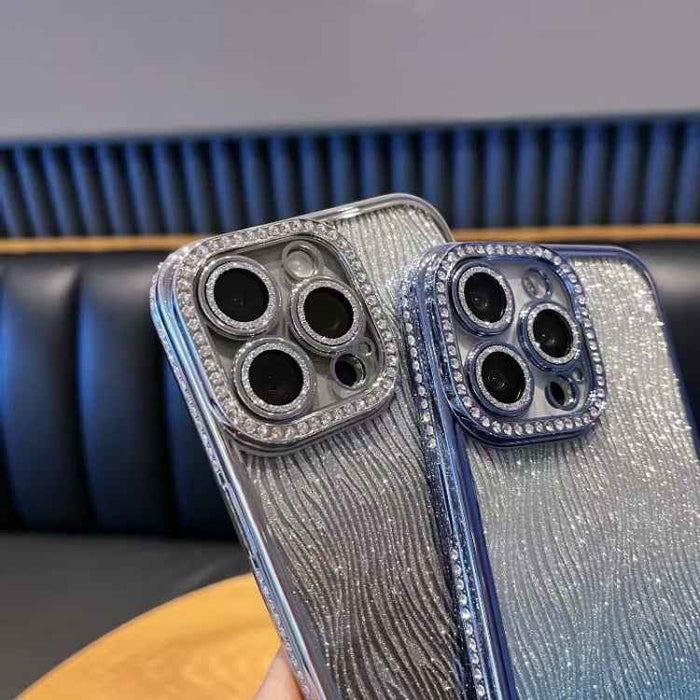 For iPhone 16 Diamond Water Ripple Gradient Glitter TPU Phone Case(Blue)