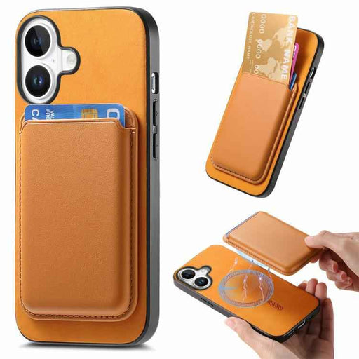 For iPhone 17 Retro Magsafe Card Bag PU Back Cover Phone Case(Yellow)