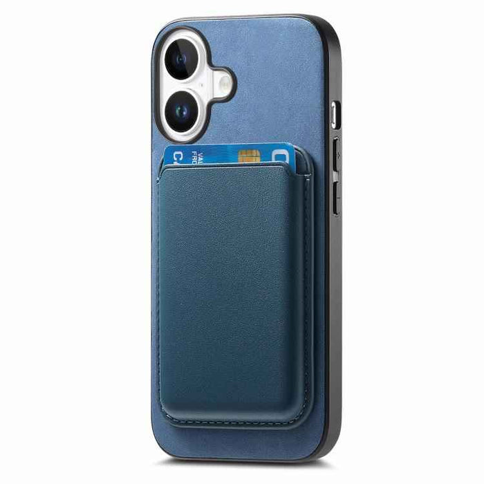 For iPhone 17 Retro Magsafe Card Bag PU Back Cover Phone Case(Blue)