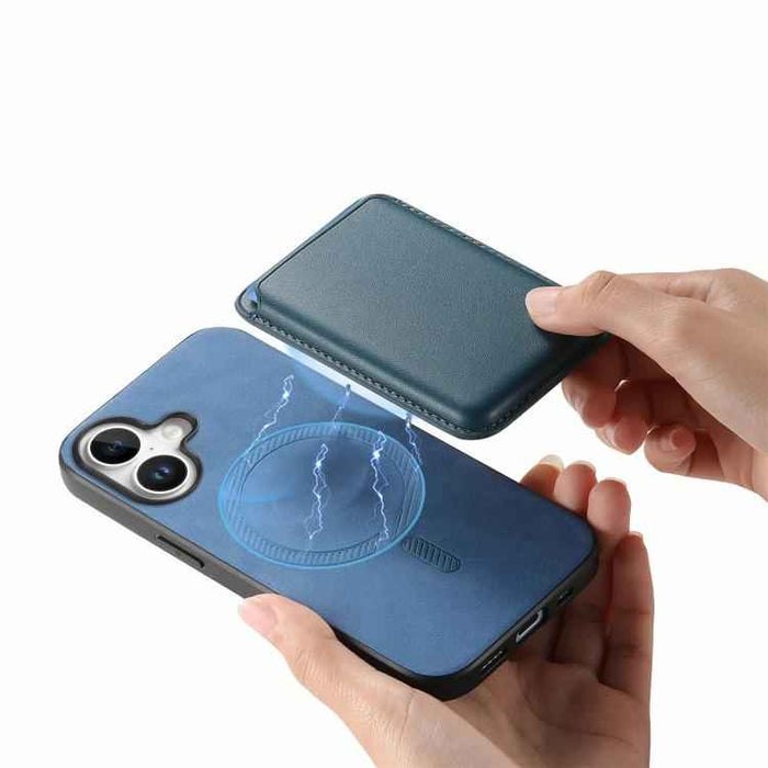 For iPhone 17 Retro Magsafe Card Bag PU Back Cover Phone Case(Blue)