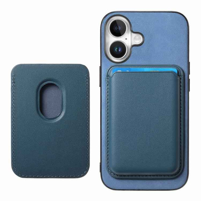 For iPhone 17 Retro Magsafe Card Bag PU Back Cover Phone Case(Blue)