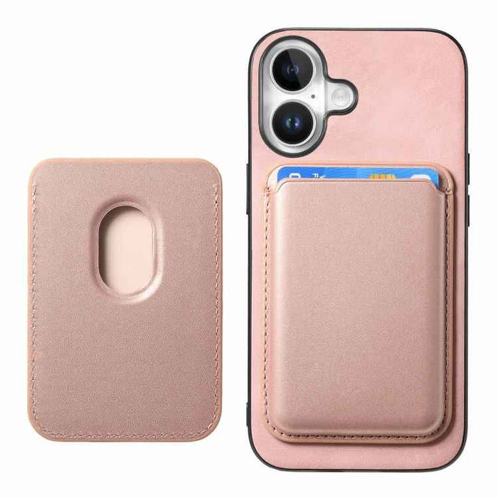 For iPhone 17 Retro Magsafe Card Bag PU Back Cover Phone Case(Pink)