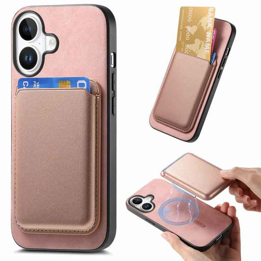 For iPhone 17 Retro Magsafe Card Bag PU Back Cover Phone Case(Pink)