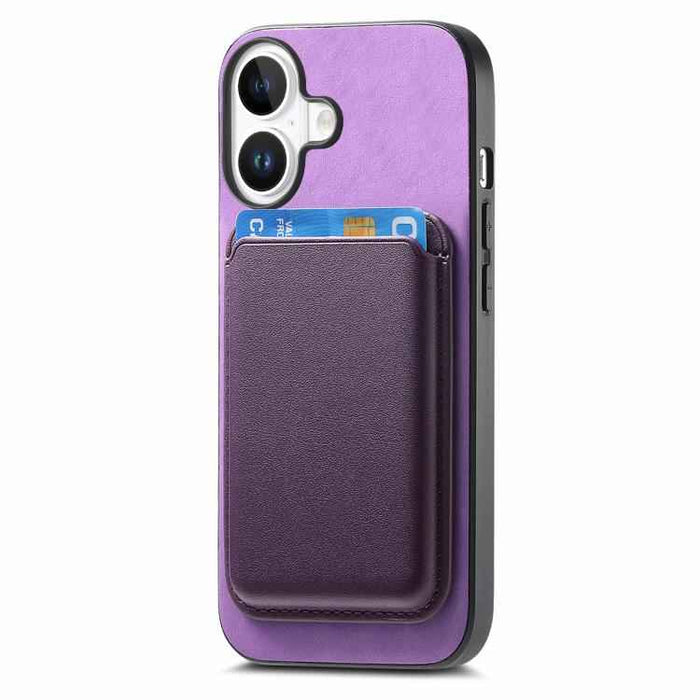For iPhone 17 Retro Magsafe Card Bag PU Back Cover Phone Case(Purple)