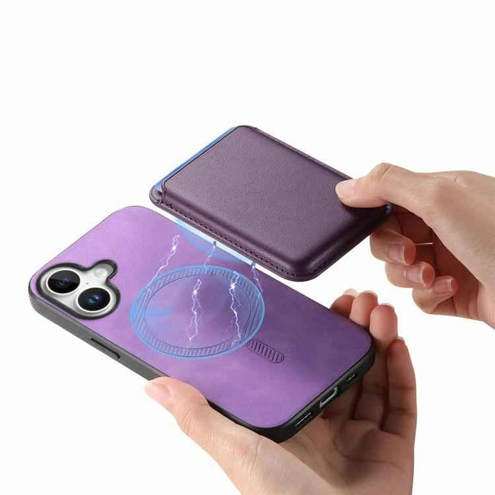 For iPhone 17 Retro Magsafe Card Bag PU Back Cover Phone Case(Purple)