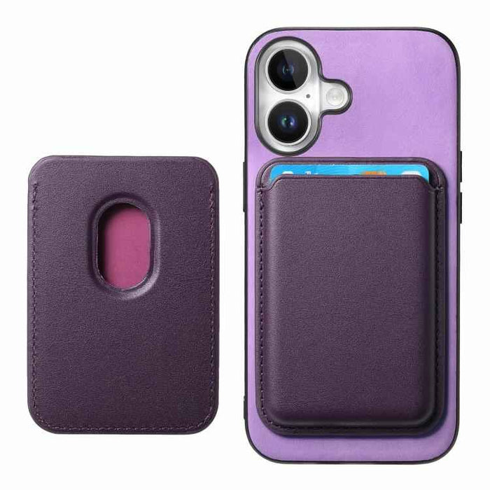 For iPhone 17 Retro Magsafe Card Bag PU Back Cover Phone Case(Purple)