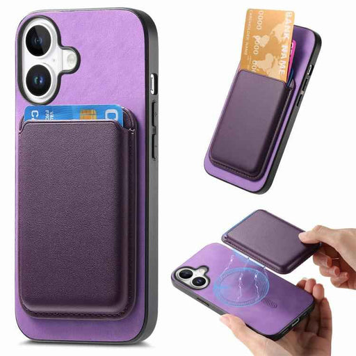 For iPhone 17 Retro Magsafe Card Bag PU Back Cover Phone Case(Purple)