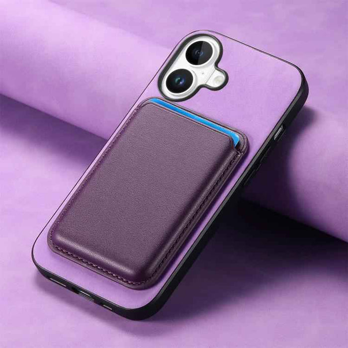 For iPhone 17 Retro Magsafe Card Bag PU Back Cover Phone Case(Purple)